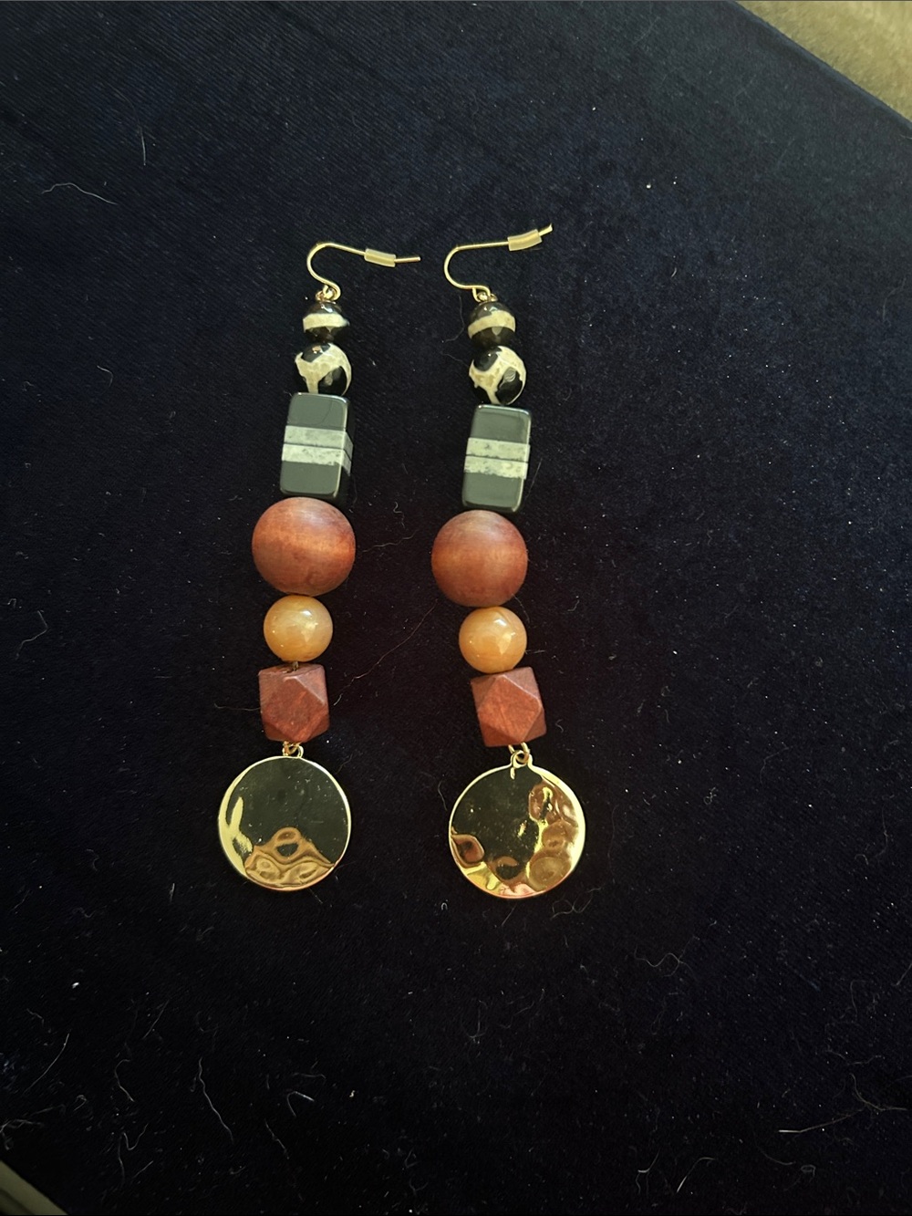 Handmade Brown and Gold Beaded Drop Earrings
